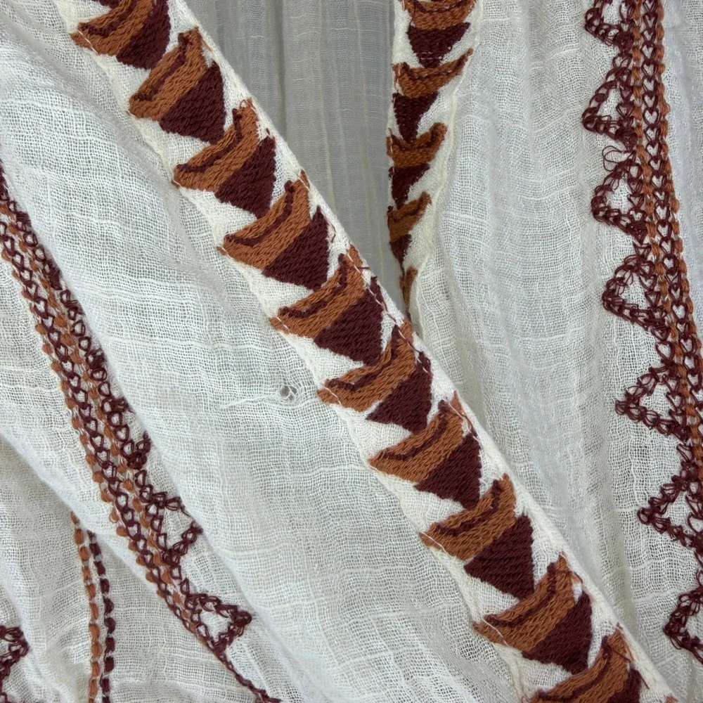 Free People Peplum Top Women Medium Cream Embroidered Bell Sleeve V-Neck Boho - Picture 6 of 10